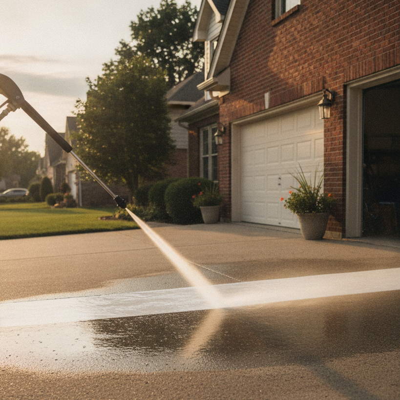 driveway pressure washing, no person